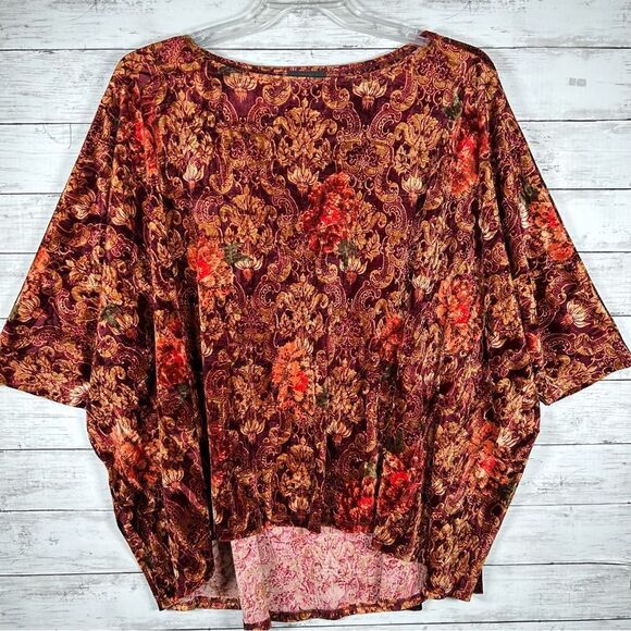 Jantie Design Autumn Leaves Boxy Velvet Elbow Sleeve Tunic Made USA 1x - Picture 2 of 7